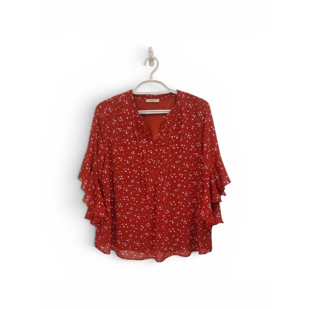 V-Neck Ruffle Sleeve Blouse by - Picture 2 of 8